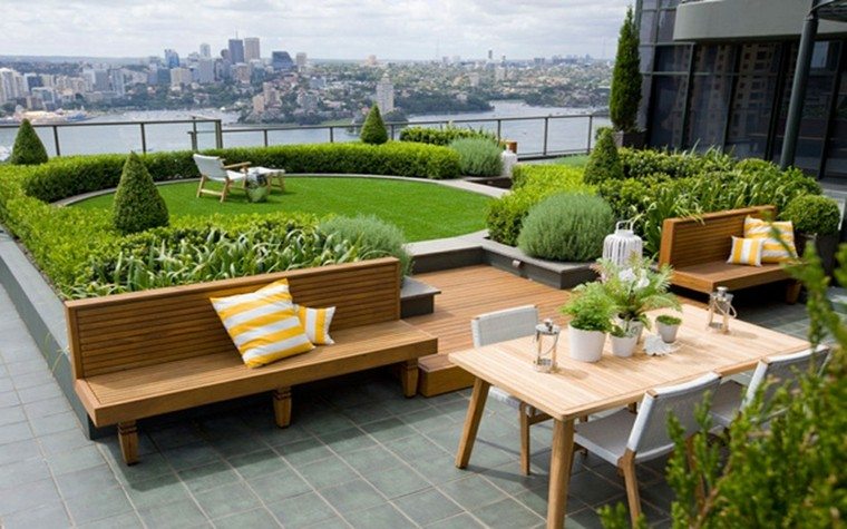 diseño jardin mesas aire libre banca