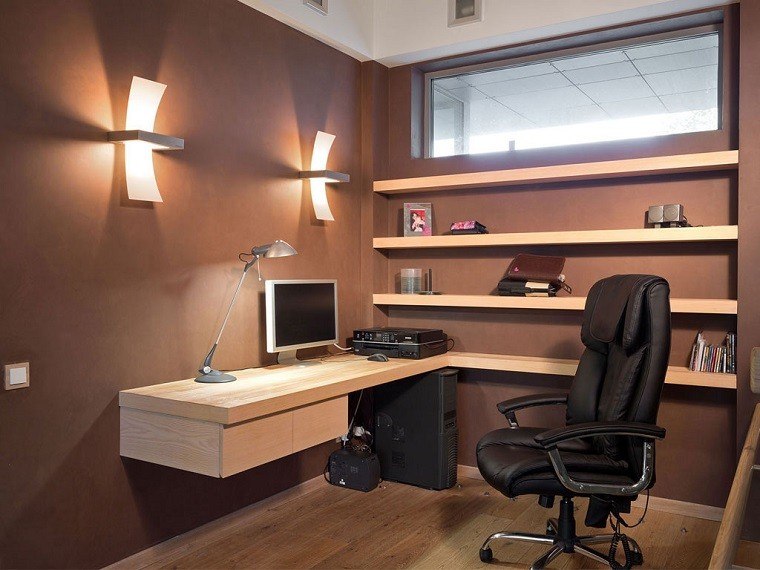diseño oficina moderna color marron