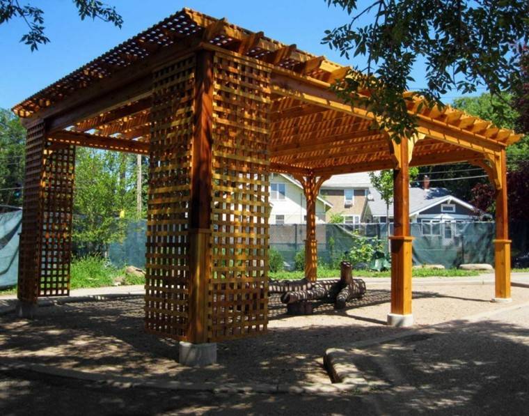 diseño pergola madera grande jardin