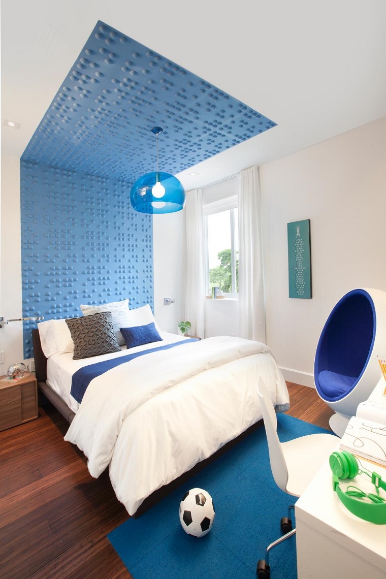 dormitorio azul chico decoraciones cama grande ideas