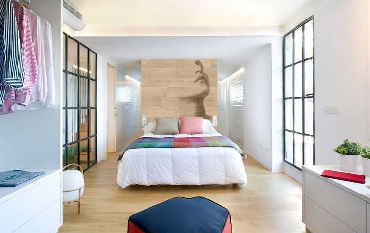 dormitorio cabecero cama laminado roble