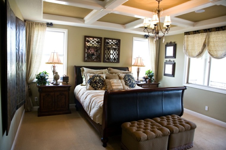 dormitorio cama cojines madera estilo ideas