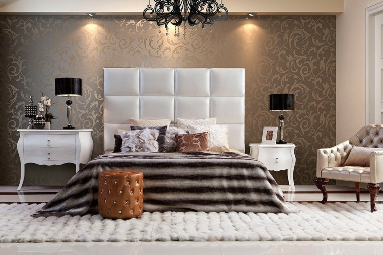 dormitorio estilo lujo cabecero cama cuero plata ideas