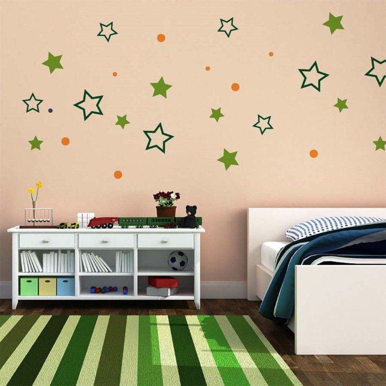dormitorio infantil pared estrellas verdes