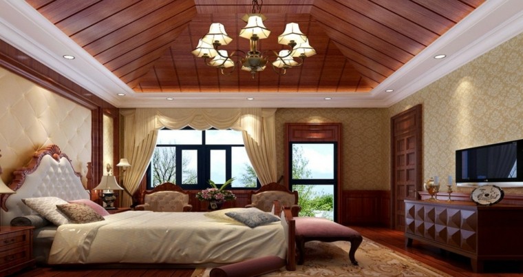 dormitorio estilo lujoso techo madera