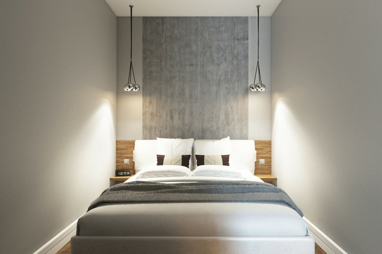 dormitorio pequeño cabecero color gris