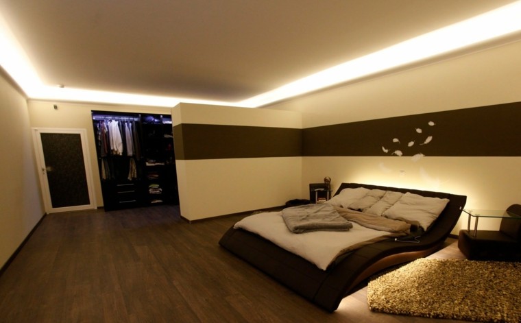 efectos iluminacion dormitorio cama amplio color negro blanco