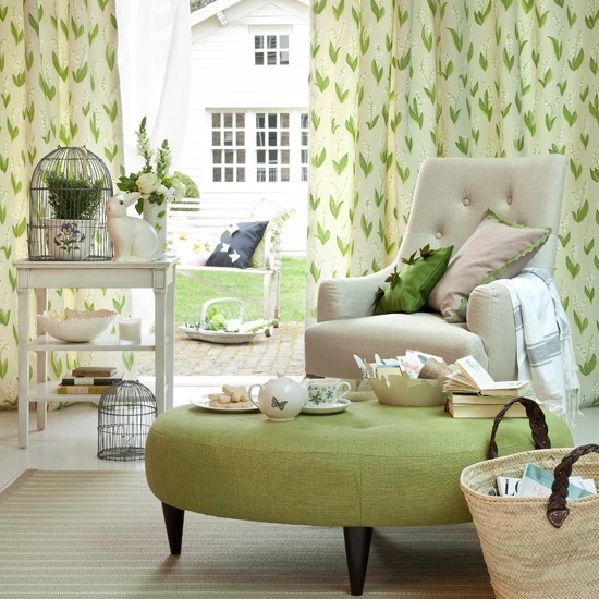 entretenimiento colores llamativos salon cortinas mueble verde ideas
