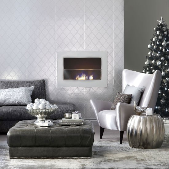 entretenimiento salon color plata brillante idea muebles pared moderno