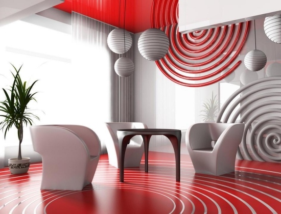 entretenimiento salon moderno rojo blanco ideas originales pared interesante