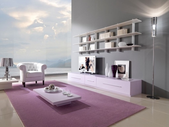 entretenimiento salon purpura moderno amplio ideas
