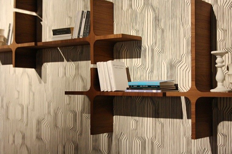 estanterias papel pared madera libros ideas modernas
