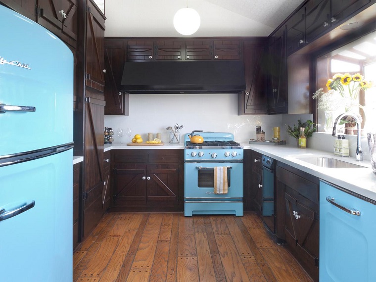 estilo rusctico cocina vintage electrodomesticos azul ideas