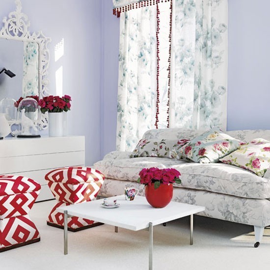 estilo shabby chic salon cojines cortinas estampas florales ideas