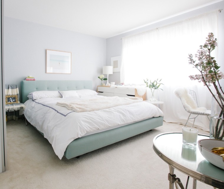 estilo tradicional cama color verde claro cortina blanca moderno