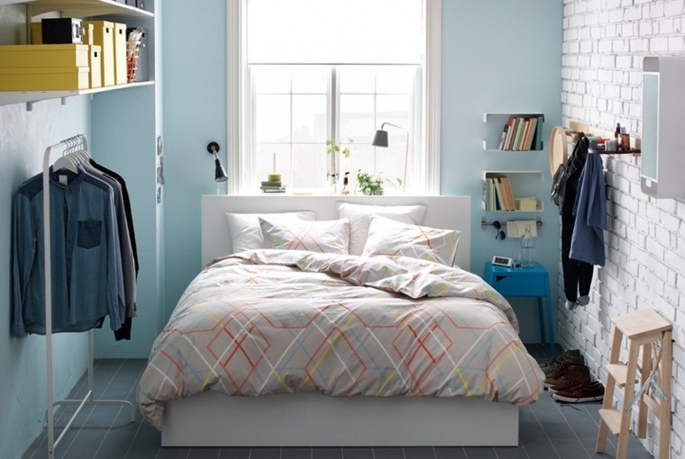 fantasia dormitorio masculino color azul pared ladrillo moderno