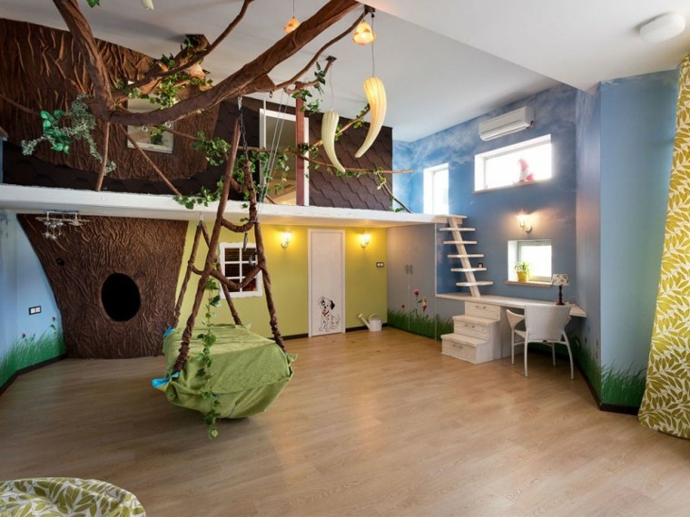 habitacion nino tobogan amplio madera ideas