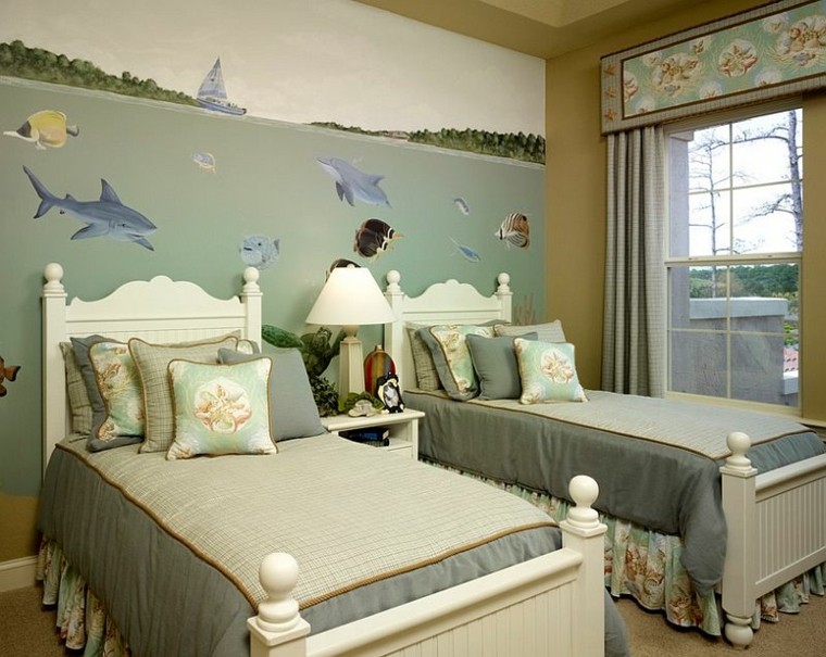 habitaciones chicos peces pared cojines