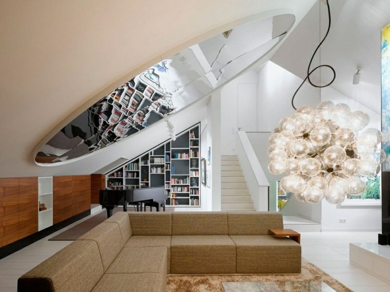 ideas decoración interiores lampara burbujas sofa amplio moderno
