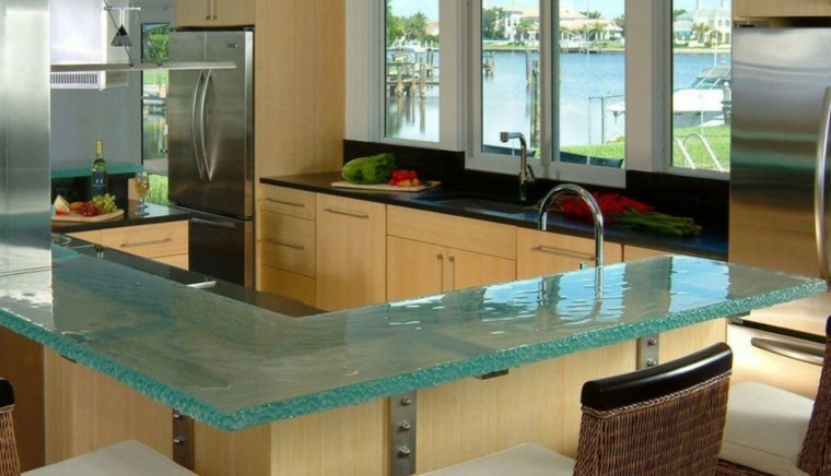 isla cocina encimera cristal vidrio