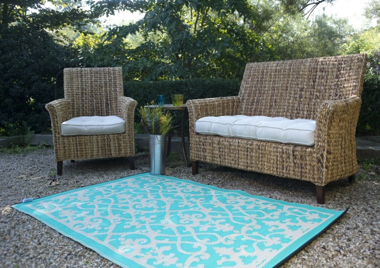 jardin suelo madera muebles alfombra exteriores ideas