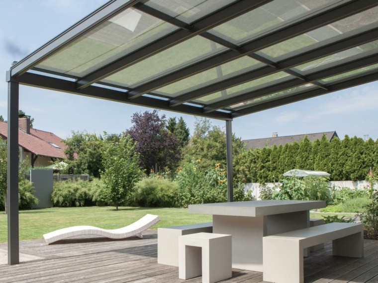 jardin tumbona mesa bancos hormigon blanco ideas