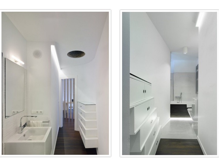 lavabo gavetero blanco luces iluminacion