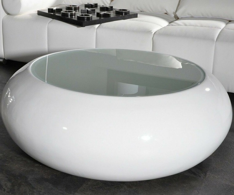mesa blanca redonda lacada salon