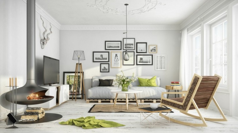 moderno interior salon estilo escandinavo chimenea ideas