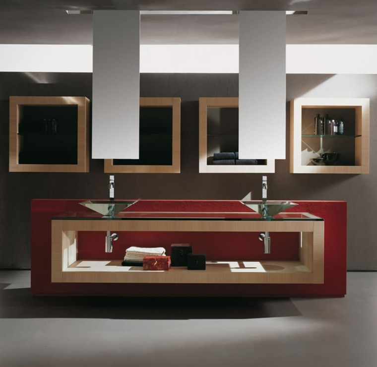 mueble lavabo estilo moderno rojo