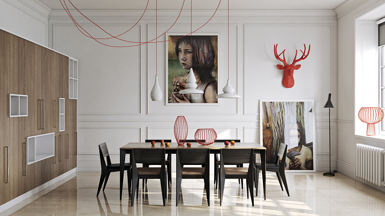 comedor amplio con armario de suelo a techo de madera muebles comedor mesa sillas madera marron negro armario ideas