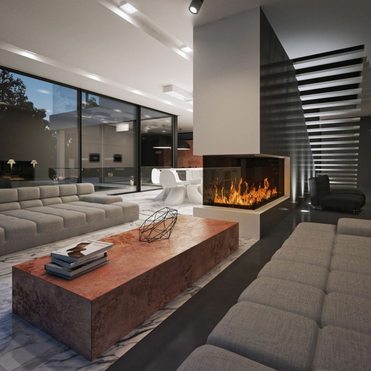 organico moderno salon fuego sofa led