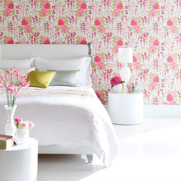 papel pared motivos florales dormitorio escandinavo ideas