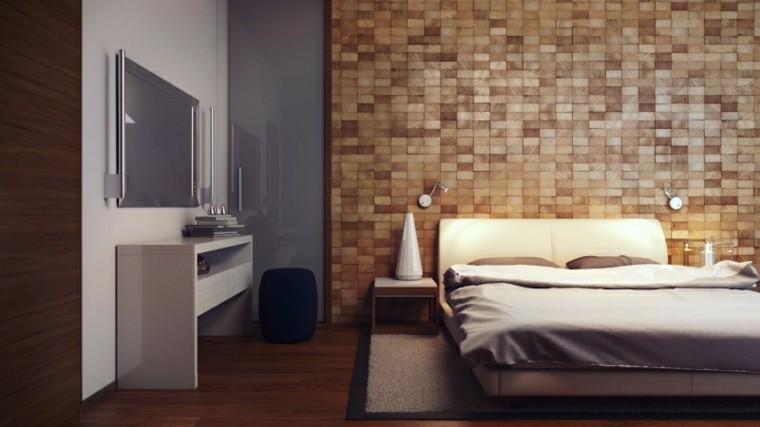 pared interesante dormitorio moderno cama grande ideas