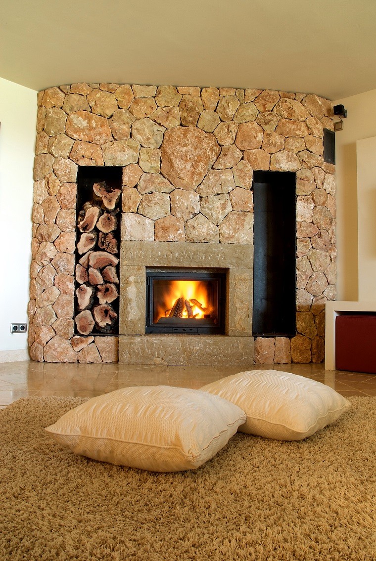 Chimenea en el salón 25 ideas originales - PareD PieDra Estilo Rustico Salon Chimenea