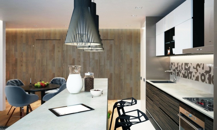 paredes modernas cocina loft rayas