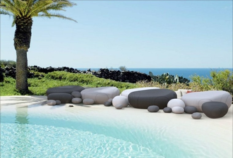 patio diseño moderno muebles rocas