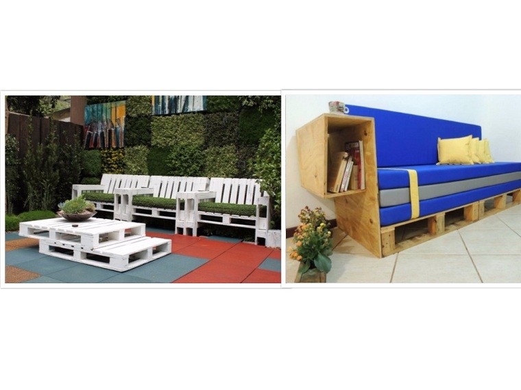 patio mesa plantas sofa azul cojines