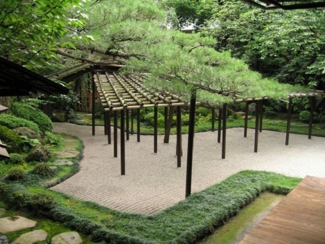 pergolas madera jardin estilo zen