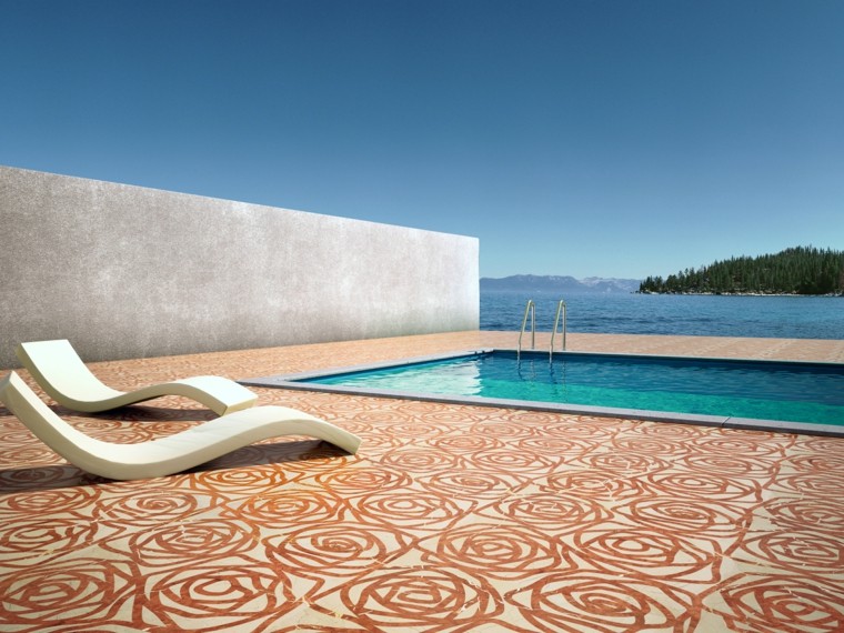 muro de hormigón de estilo industrial piscina lujo suelo rosas muro