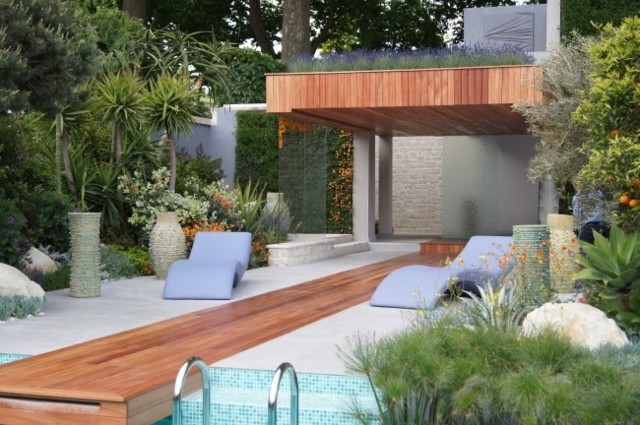 porche moderno madera teca jardin 