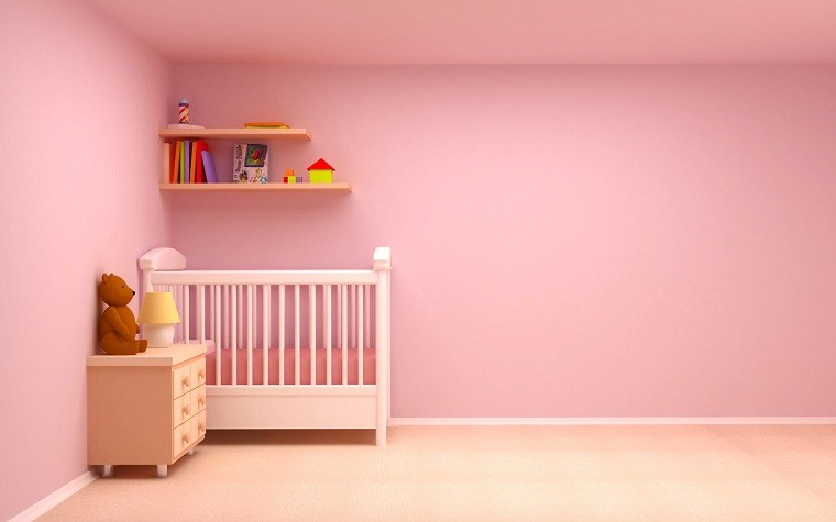 rosa minimalista habitacion oso infantil mueble