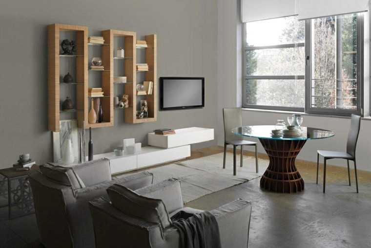 sala estar estanteria pared madera