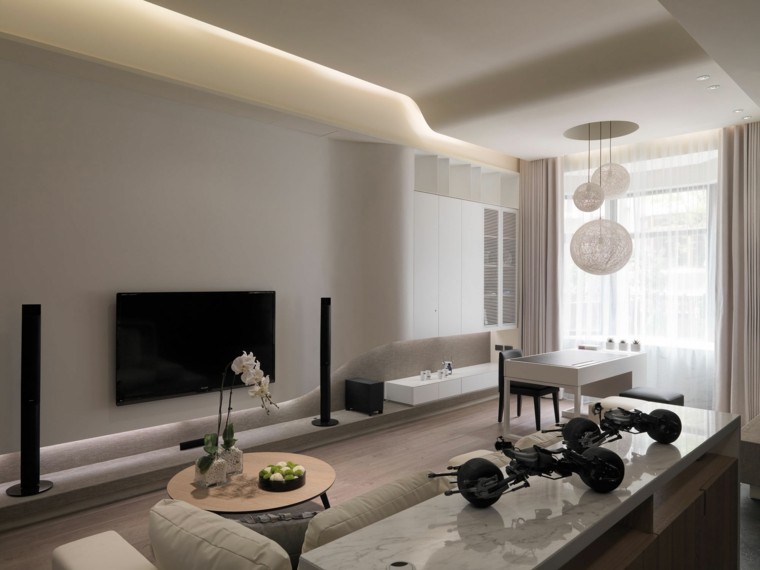salon color beige luces led