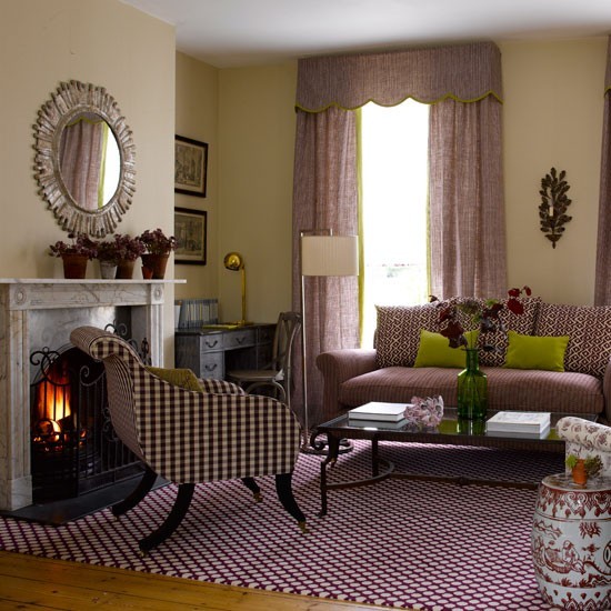 salon chimenea estilo retro muebles ideas