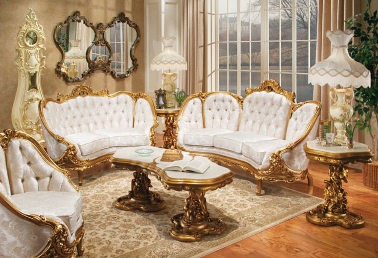 salon estilo victoriano muebles blanco oro ideas