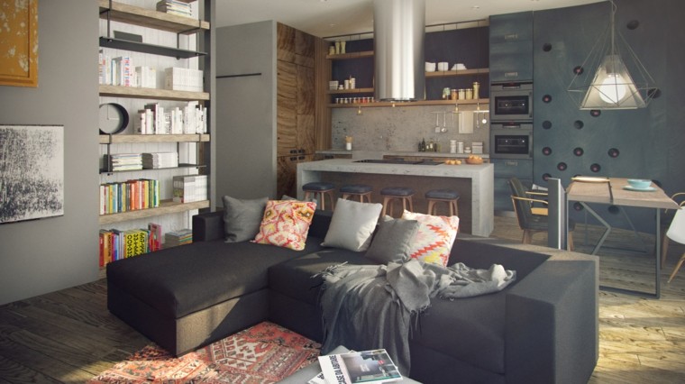 salon loft cocina campana sofa