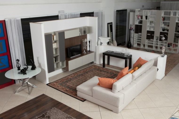 salon moderno muebles diseño estantes