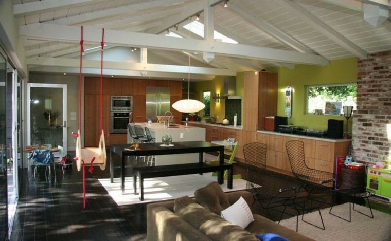 salon moderno muebles negro columpio ideas