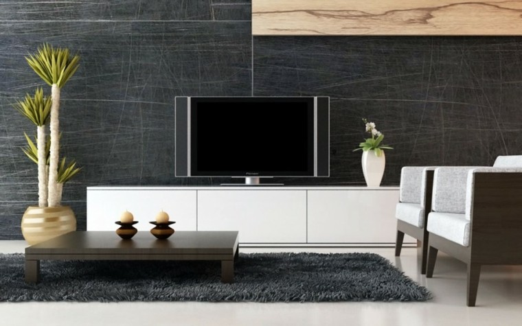 salon moderno pared rayada negra